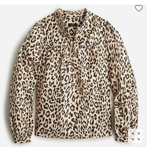 Size XL NWT J. Crew Button-front Ruffleneck Popover Blouse in Leopard Print